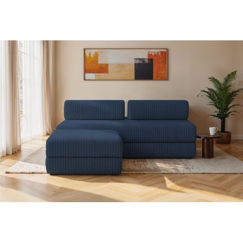 Canapé D'angle Convertible 4 Places - Velours Côtelé XL - Bleu