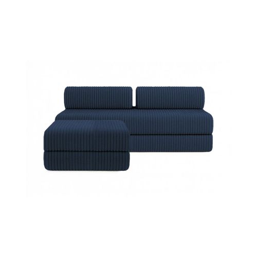 Canapé D'angle Convertible 4 Places - Velours Côtelé XL - Bleu