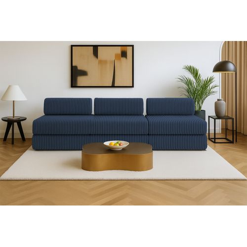 Canapé Droit Convertible 4 Places - Velours Côtelé XL - Bleu