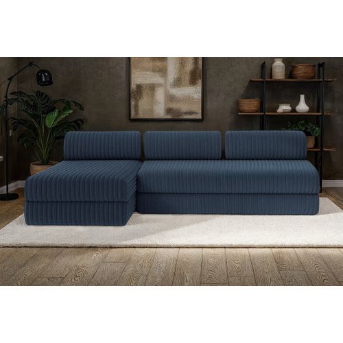 Canapé D'angle Convertible 6,5 Places - Velours Côtelé XL - Bleu