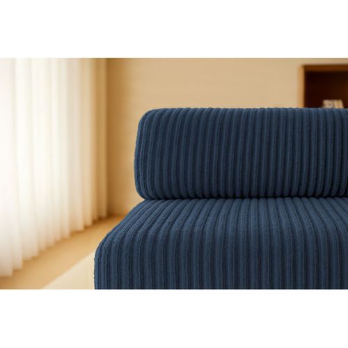 Canapé D'angle Convertible 6,5 Places - Velours Côtelé XL - Bleu