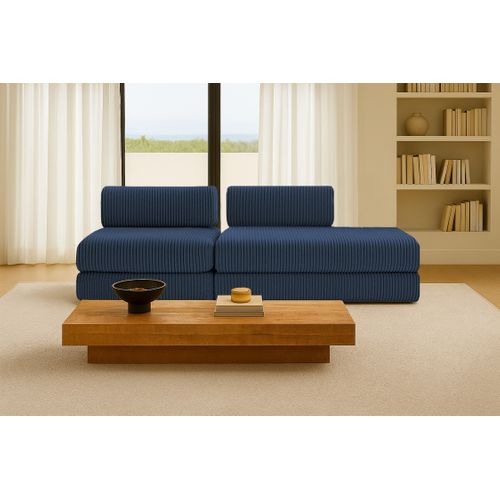 Canapé Droit Convertible 3 Places - Velours Côtelé XL - Bleu