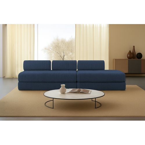 Canapé Droit Convertible 5 Places - Velours Côtelé XL - Bleu