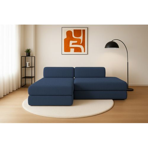 Canapé D'angle Convertible 5 Places - Velours Côtelé XL - Bleu