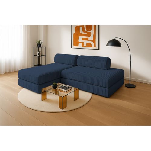 Canapé D'angle Convertible 5 Places - Velours Côtelé XL - Bleu
