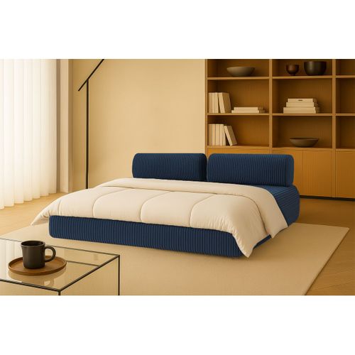 Canapé Droit Convertible 3,5 Places - Velours Côtelé XL - Bleu