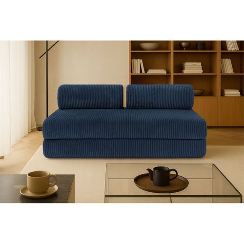 Canapé Droit Convertible 3,5 Places - Velours Côtelé XL - Bleu