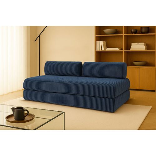 Canapé Droit Convertible 3,5 Places - Velours Côtelé XL - Bleu