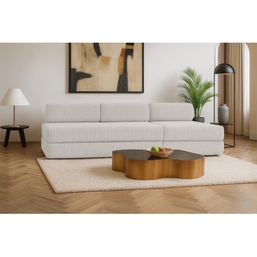 Canapé Droit Convertible 4 Places - Velours Côtelé XL - Blanc