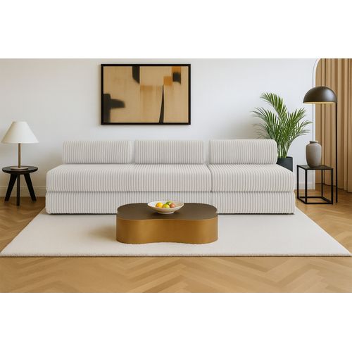 Canapé Droit Convertible 4 Places - Velours Côtelé XL - Blanc