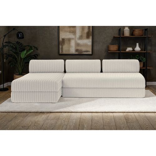 Canapé D'angle Convertible 6,5 Places - Velours Côtelé XL - Blanc