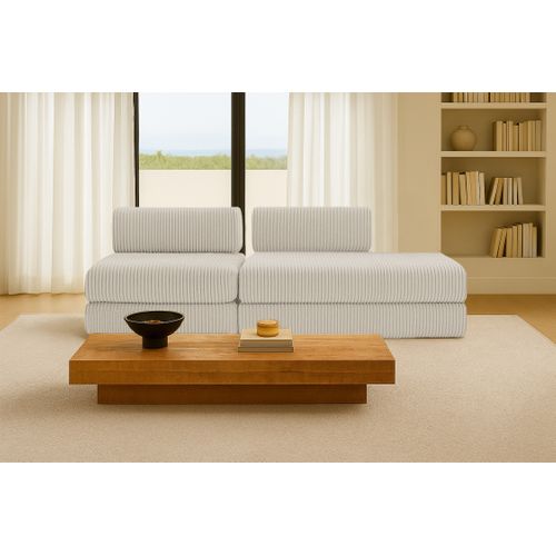 Canapé Droit Convertible 3 Places - Velours Côtelé XL - Blanc