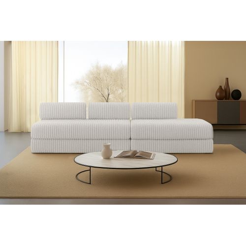 Canapé Droit Convertible 5 Places - Velours Côtelé XL - Blanc