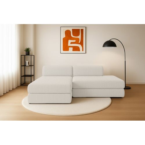 Canapé D'angle Convertible 5 Places - Velours Côtelé XL - Blanc