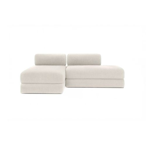 Canapé D'angle Convertible 5 Places - Velours Côtelé XL - Blanc