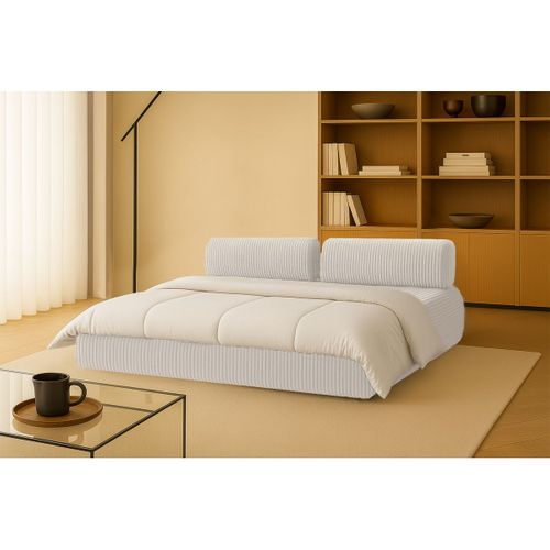 Canapé Droit Convertible 3,5 Places - Velours Côtelé XL - Blanc