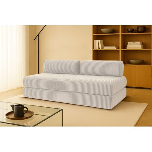 Canapé Droit Convertible 3,5 Places - Velours Côtelé XL - Blanc