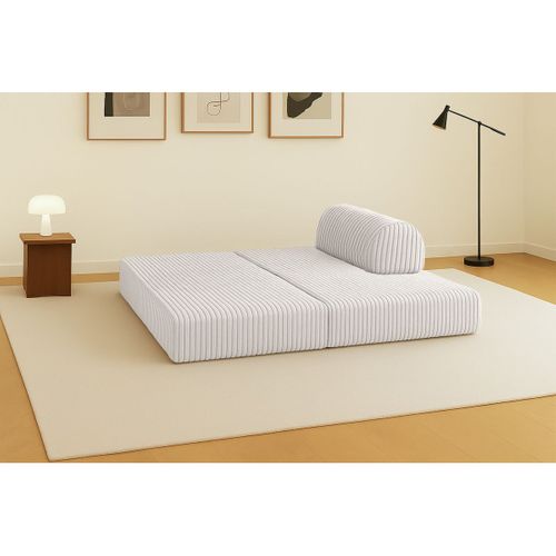 Canapé Droit Modulable Et Convertible 2 Places - Velours Côtelé XL - Blanc