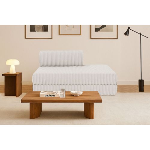 Canapé Droit Modulable Et Convertible 2 Places - Velours Côtelé XL - Blanc