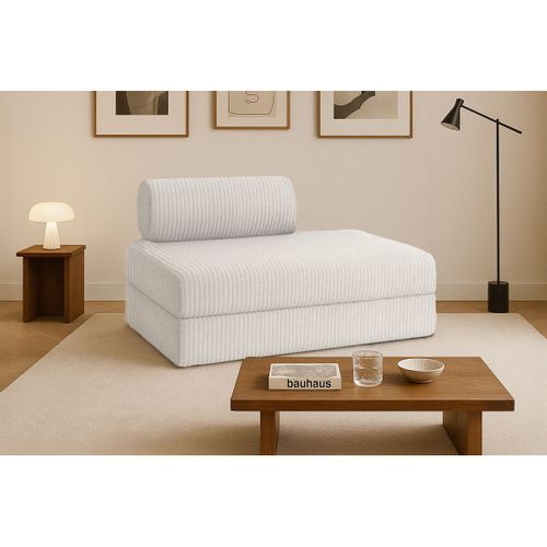 Canapé Droit Modulable Et Convertible 2 Places - Velours Côtelé XL - Blanc