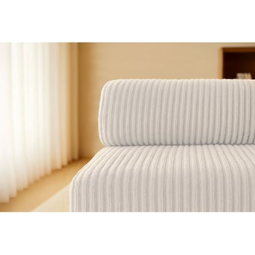 Canapé Droit Modulable Et Convertible 2 Places - Velours Côtelé XL - Blanc