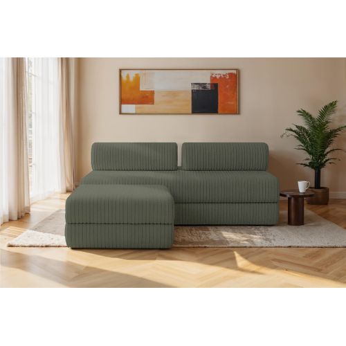 Canapé D'angle Convertible 4 Places - Velours Côtelé XL - Vert