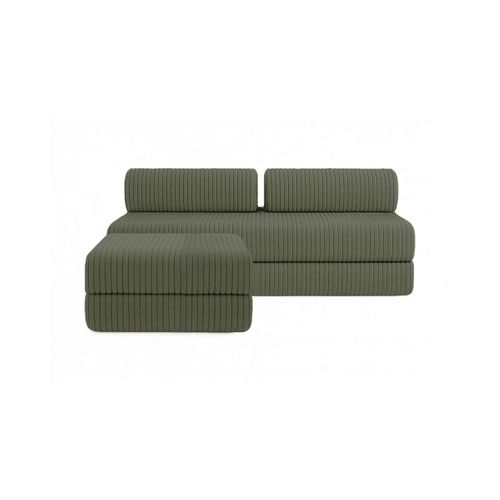 Canapé D'angle Convertible 4 Places - Velours Côtelé XL - Vert