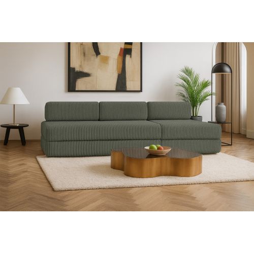 Canapé Droit Convertible 4 Places - Velours Côtelé XL - Vert