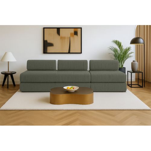 Canapé Droit Convertible 4 Places - Velours Côtelé XL - Vert