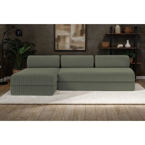 Canapé D'angle Convertible 6,5 Places - Velours Côtelé XL - Vert