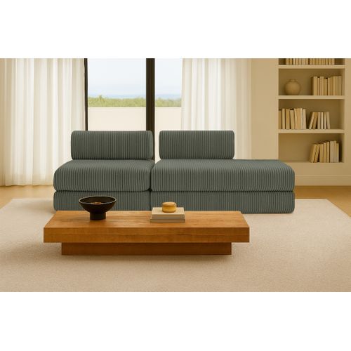 Canapé Droit Convertible 3 Places - Velours Côtelé XL - Vert