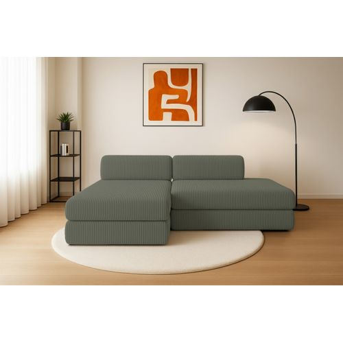 Canapé D'angle Convertible 5 Places - Velours Côtelé XL - Vert