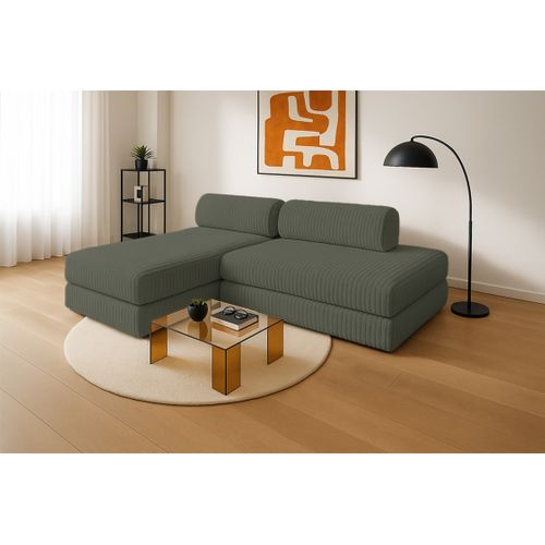 Canapé D'angle Convertible 5 Places - Velours Côtelé XL - Vert