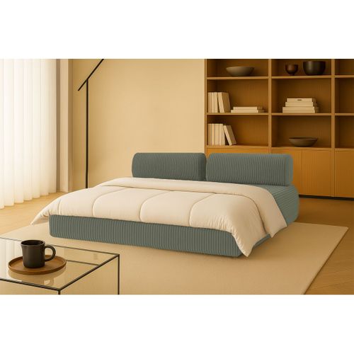 Canapé Droit Convertible 3,5 Places - Velours Côtelé XL - Vert