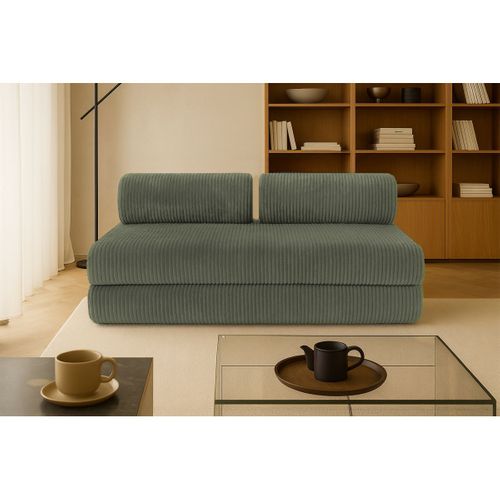 Canapé Droit Convertible 3,5 Places - Velours Côtelé XL - Vert