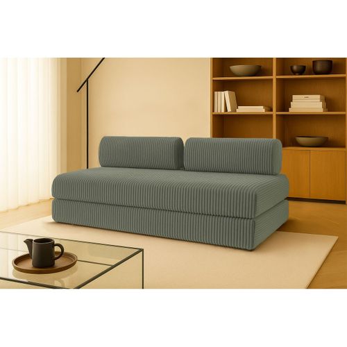 Canapé Droit Convertible 3,5 Places - Velours Côtelé XL - Vert