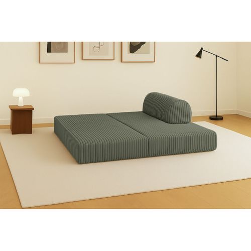 Canapé Droit Modulable Et Convertible 2 Places - Velours Côtelé XL - Vert