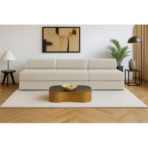 Canapé Droit Convertible 4 Places - Velours Côtelé XL - Beige