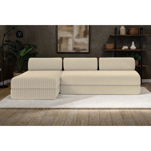 Canapé D'angle Convertible 6,5 Places - Velours Côtelé XL - Beige