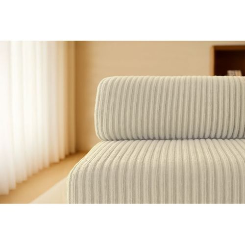 Canapé D'angle Convertible 6,5 Places - Velours Côtelé XL - Beige