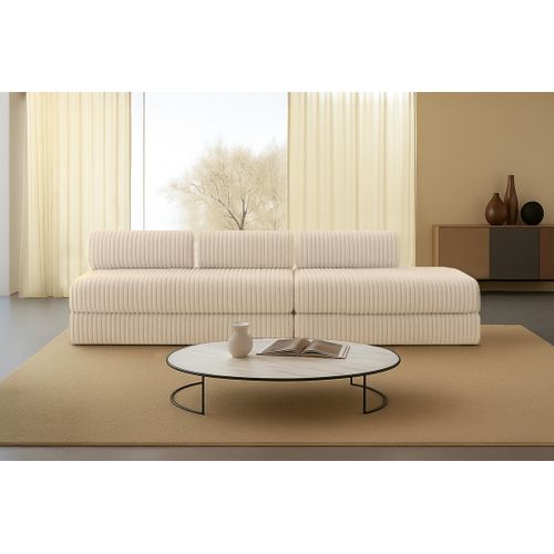 Canapé Droit Convertible 5 Places - Velours Côtelé XL - Beige