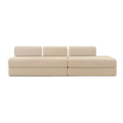 Canapé Droit Convertible 5 Places - Velours Côtelé XL - Beige