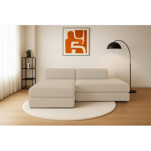 Canapé D'angle Convertible 5 Places - Velours Côtelé XL - Beige