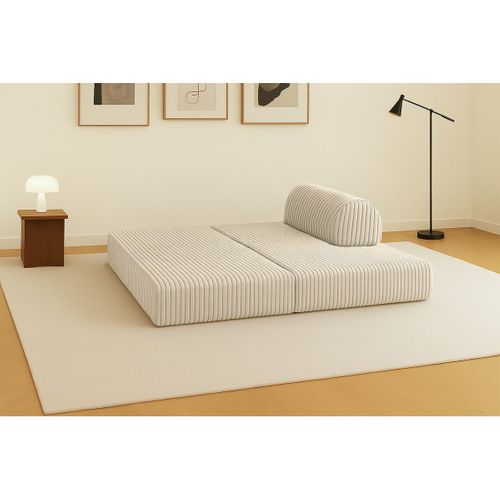 Canapé Droit Modulable Et Convertible 2 Places - Velours Côtelé XL - Beige