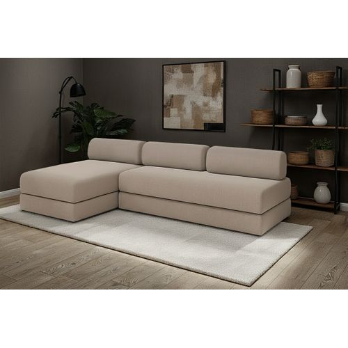 Canapé D'angle Convertible 6,5 Places - Tissu Lisse - Taupe