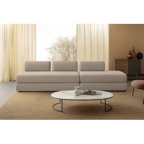 Canapé Droit Convertible 5 Places - Tissu Lisse - Taupe