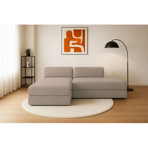 Canapé D'angle Convertible 5 Places - Tissu Lisse - Taupe
