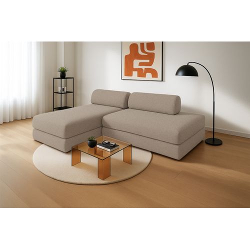 Canapé D'angle Convertible 5 Places - Tissu Lisse - Taupe