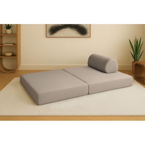Canapé Droit Modulable Et Convertible 2 Places - Tissu Lisse - Taupe