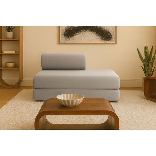 Canapé Droit Modulable Et Convertible 2 Places - Tissu Lisse - Taupe